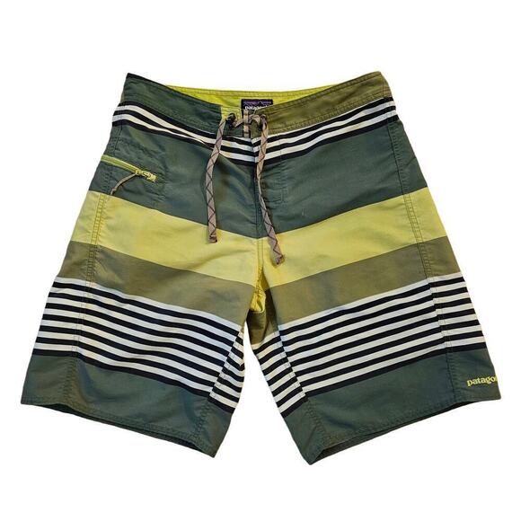 Patagonia M's 32 spell out box logo, striped Trunks Wavefaver Board Shorts. Surf - Picture 1 of 10